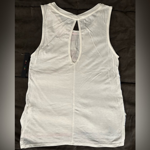 New flag print tank top with back keyhole, high-low hem and side slits. - Picture 2 of 5